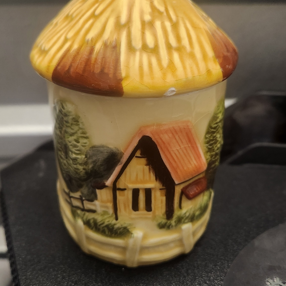 Vintage 1950s "Marks And Rosenfeld" Charming Cottage Ceramic Canister